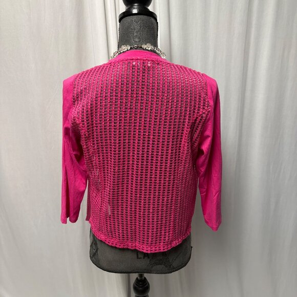 Yest Open Front Cardigan Sheer Design Womens Sz 6 Hot Pink Lightweight Layering - Picture 5 of 11